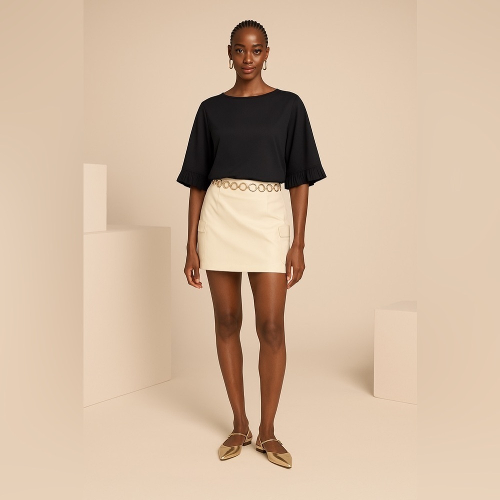 Le Lis Blanc 100% Silk Black Top | Size Large